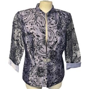 R&M Richards Lilac Purple Paisley Flocked Jewel Closure Sparkle Jacket Sz 14